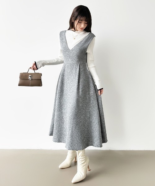 COCOMOMO ワンピース メリハリシルエット Vネックフレア ジャンパー