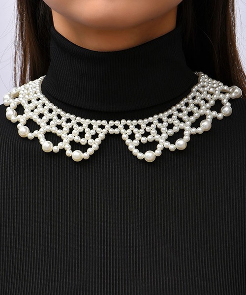 Lace Ladies ネックレス つけ襟風 スカラップ カラー パール
