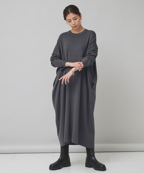 Curensology」 ニットワンピース FREE チャコールグレー レディース  