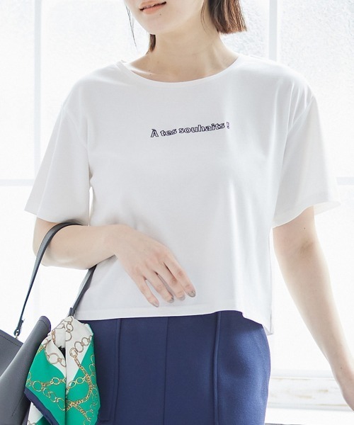 tシャツ 刺繍ロゴクロップドTシャツ レディース