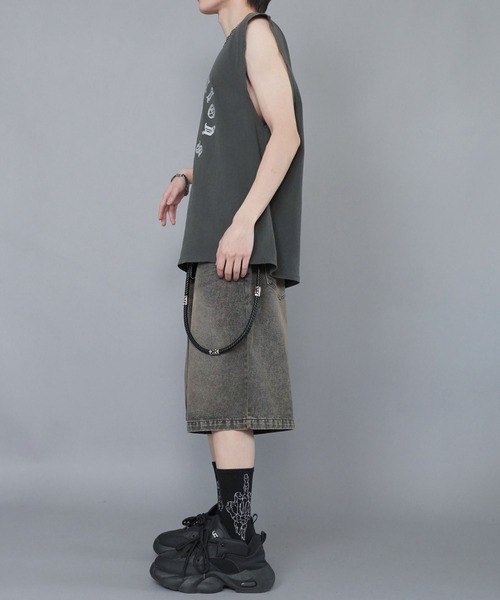 SPINNS ジーンズ ヴィンテージ加工バギーデニムハーフパンツ