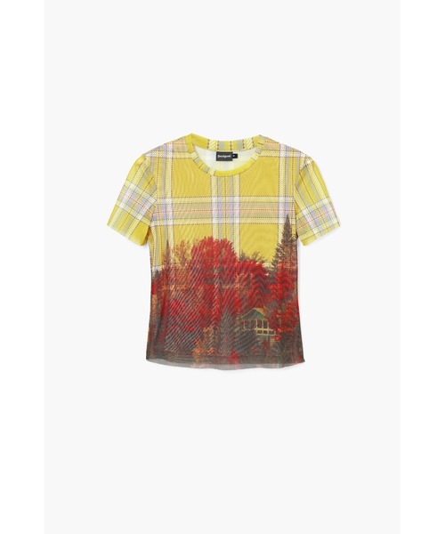 ブラウス シャツ チェックlandscape ミニ丈プリントTシャツ レディース