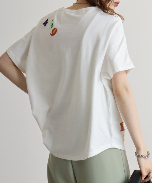 イチニーサン刺繍ドルマンTシャツ emago トップス Tシャツ 半袖 刺繍 大人の ナチュラル カジュアル 数字 イチニーサン刺繍ドルマンTシャツ emago トップス Tシャツ 半袖