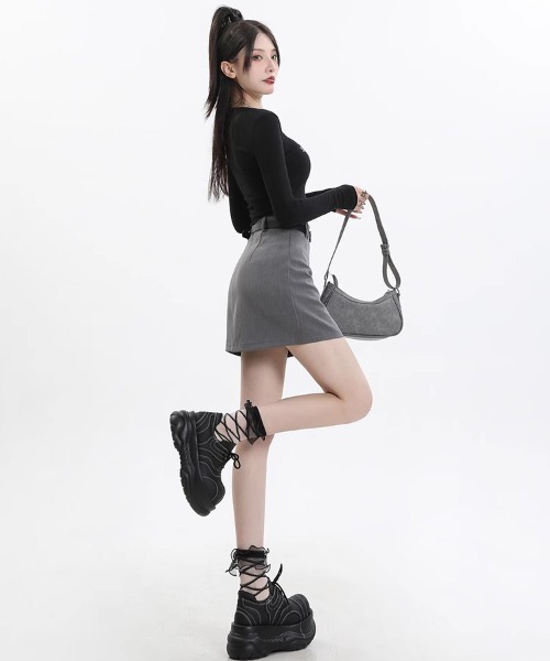 WEGO スカート WEGO/韓国インナーパンツ、ベルト付きミニタイト