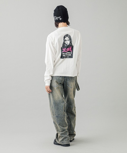 X-girl tシャツ MESSAGE AND FACE L/S TEE レディース