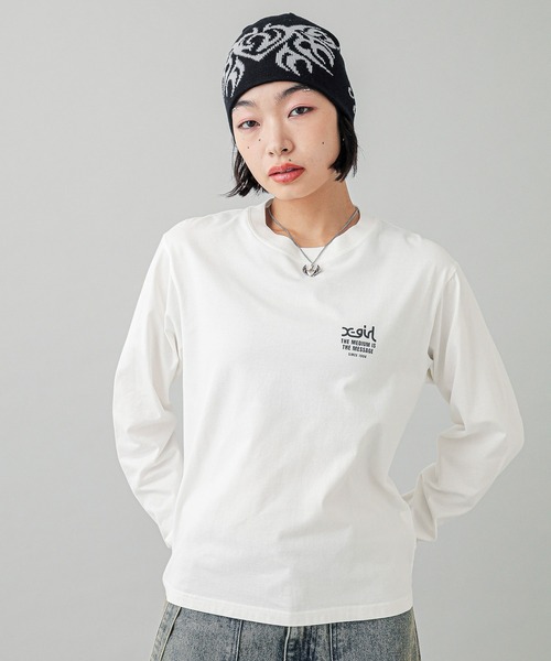X-girl tシャツ MESSAGE AND FACE L/S TEE レディース