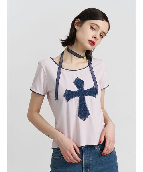 【jouetie】クロスレースドッキングTシャツ セール】クロスレースドッキングTシャツ（Tシャツ/カットソー