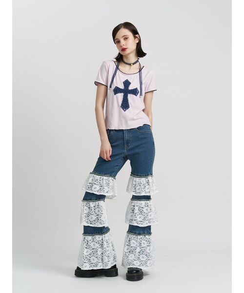 【jouetie】クロスレースドッキングTシャツ クロスレースドッキングTシャツ[品番：MKSW0063559]｜jouetie
