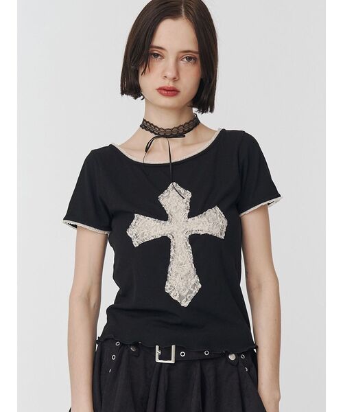 jouetie tシャツ クロスレースドッキングTシャツ レディース