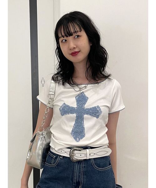 新品本物 jouetie tシャツ クロスレースドッキングTシャツ レディース トップス