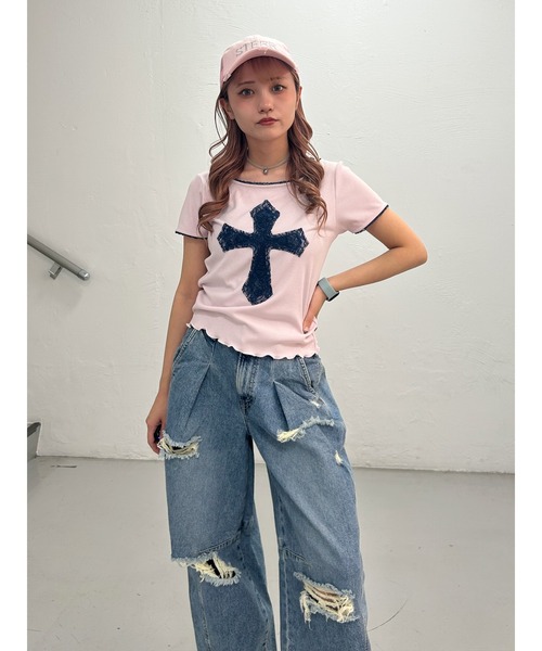 jouetie tシャツ クロスレースドッキングTシャツ レディース