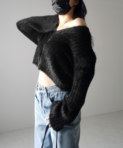 「me+em select」 ニットカーディガン FREE ブラック レディース_画像4