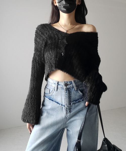 「me+em select」 ニットカーディガン FREE ブラック レディース_画像5