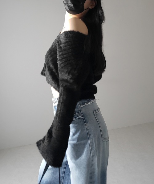 「me+em select」 ニットカーディガン FREE ブラック レディース_画像6