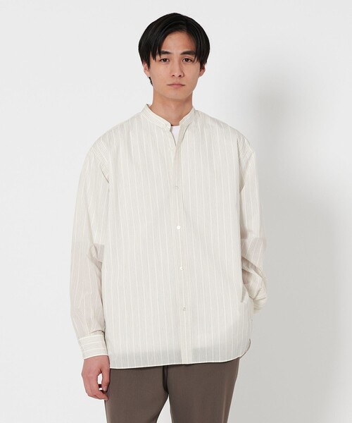 UNITED ARROWS コットン ポプリン ストライプ シャツ UNITED ARROWS シャツ フェザー ポプリン ストライプ バンド