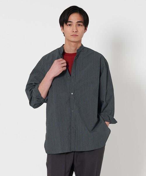 UNITED ARROWS シャツ フェザー ポプリン ストライプ バンド
