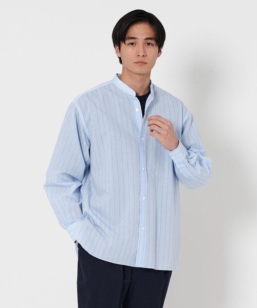 UNITED ARROWS コットン ポプリン ストライプ シャツ UNITED ARROWS シャツ フェザー ポプリン ストライプ バンド