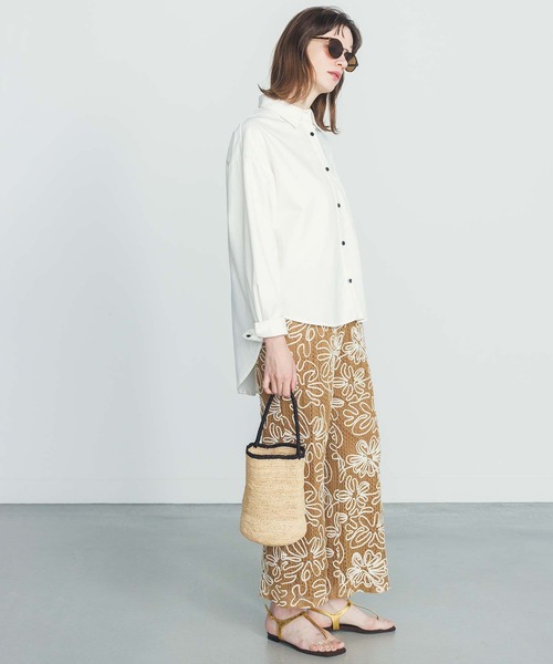 ブラウス シャツ バックテール長袖シャツ レディース margaux ブラウス シャツ 刺繍ロゴバックテールシャツ