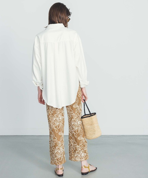 ブラウス シャツ バックテール長袖シャツ レディース margaux ブラウス シャツ 刺繍ロゴバックテールシャツ