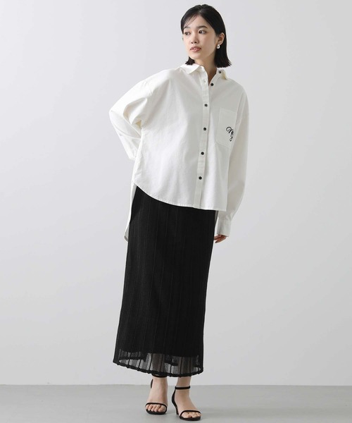 ブラウス シャツ バックテール長袖シャツ レディース margaux ブラウス シャツ 刺繍ロゴバックテールシャツ