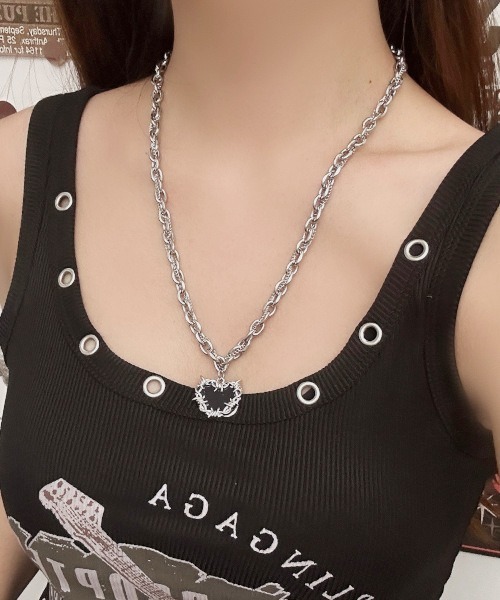 B.I.D. ネックレス 「 鎖チェーンミックスハート有刺鉄線モチーフ