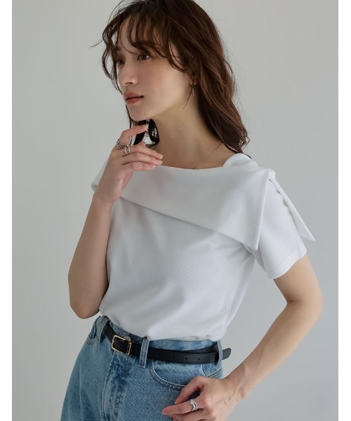 ペーパーライク　アシンメトリートップス　ティラピスTシャツ　Mサイズ Re:EDIT（リエディ） tシャツ 「ブラ紐隠し」「新色追加」スムースリブ