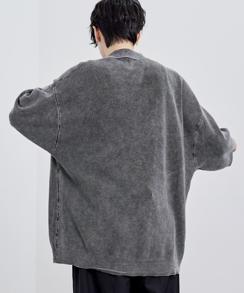 セーター ニット ピグメント加工片畦半袖襟付きヘンリーネックニット