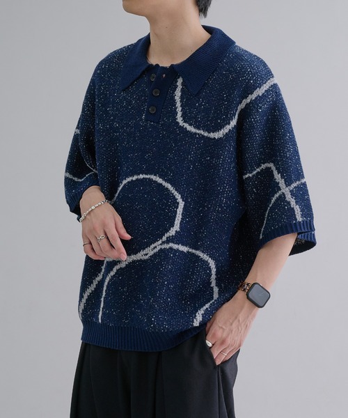 オーラリー　コットンピケ　ビッグ　ポロシャツ　ニット　メンズ　半袖　ネイビー　4 オーラリー コットンピケ ビッグ ポロシャツ ニット メンズ 半袖