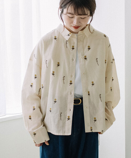 POU DOU ブラウス シャツ 「made in INDIA」シロツメクサ刺繍