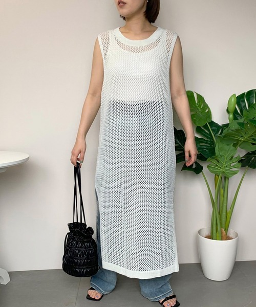 「CRB」 ニットワンピース F ライム レディース_画像2