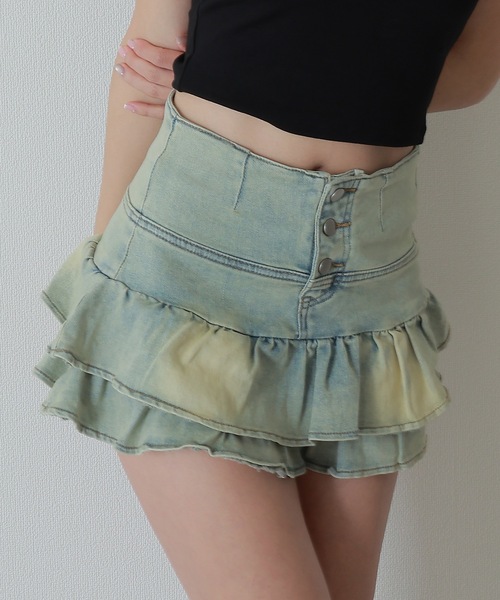 M DOLLY デニムスカート denim tiered skirt/デニムティアード