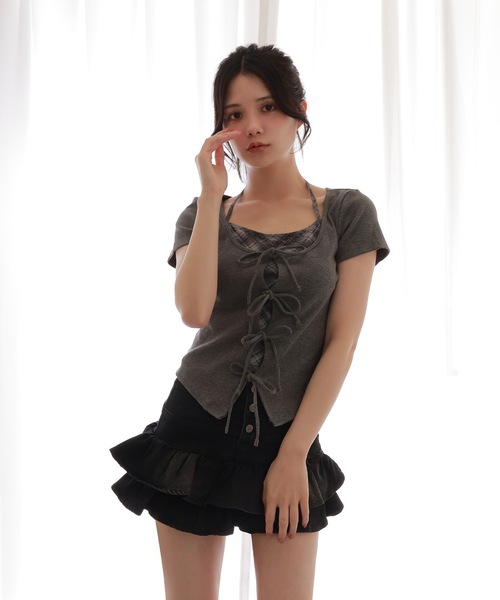 M DOLLY デニムスカート denim tiered skirt/デニムティアード