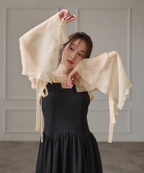 mideal ブラウス シャツ 2way sheer flare sleeves ribbon tops