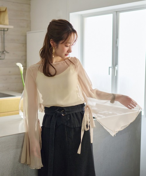 mideal（マイディール） ブラウス シャツ 2way sheer flare sleeves