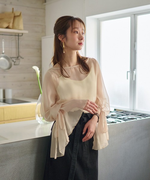 マイディール　シアーバックリボントップス【ベージュ】 mideal シアーバックリボントップス ベージュ mideal ALL ITEMS