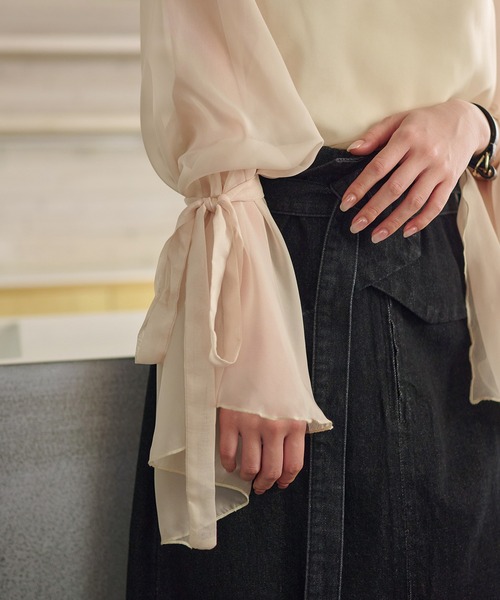 mideal（マイディール） ブラウス シャツ 2way sheer flare sleeves