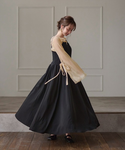 mideal ブラウス シャツ 2way sheer flare sleeves ribbon tops