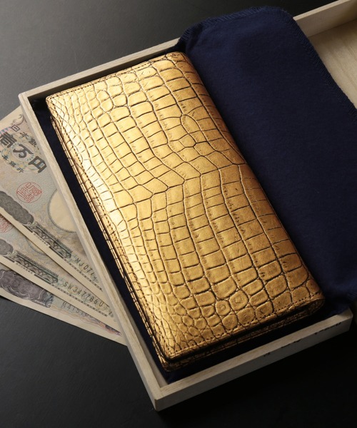 長財布 財布 クロコダイルレザー 長財布 金箔 KAZARIHAKU 日本製 無双 メンズ レディースの画像