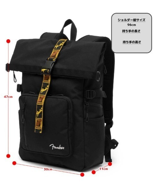 Fender バックパック リュック 黒 Fender デイバック リュック CORDURAポリエステル ロールトップ