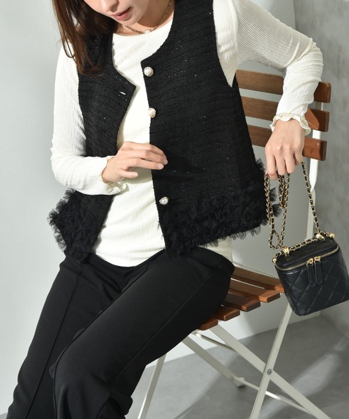 INTERPLANET（インタープラネット） ベスト ジレ ラメツイード裾