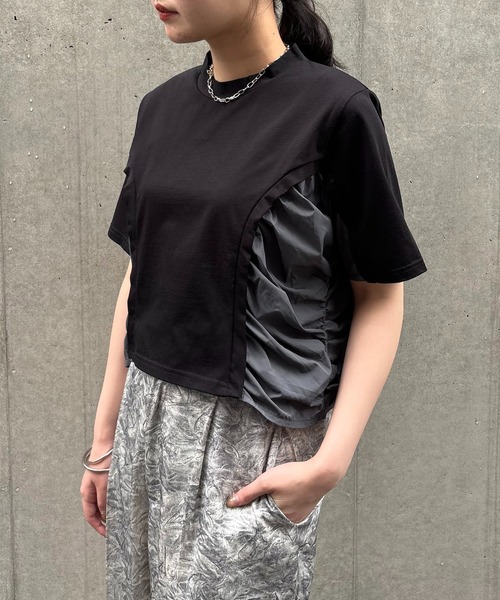 tシャツ 「＆g'aime」サイドギャザーデザイントップス　Side-Gathered Panel T-Shirt レディース