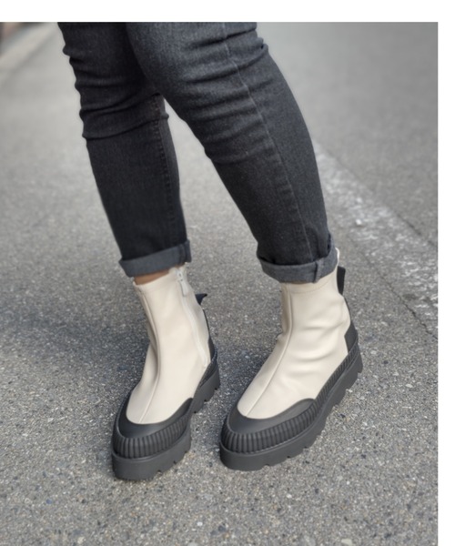 「Noubel Voug Relax」 ショートブーツ 3/L ホワイト×ブラック レディース_画像7