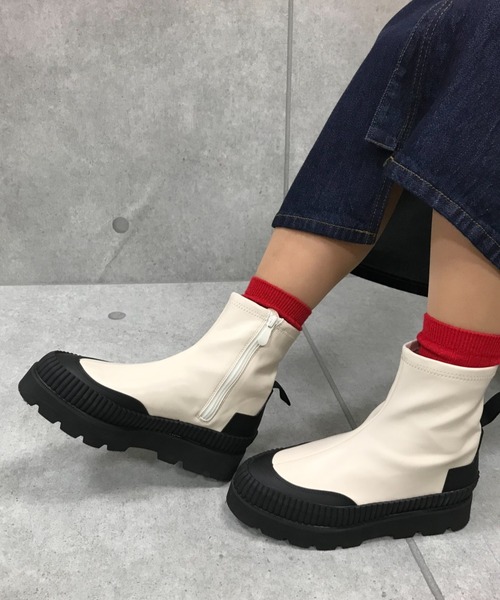 「Noubel Voug Relax」 ショートブーツ 3/L ホワイト×ブラック レディース_画像8