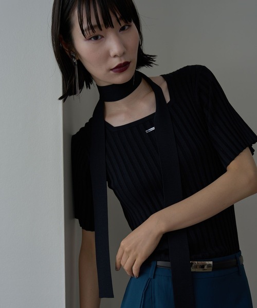 tシャツ 「NARROW STYLE/WEB・一部店舗限定」ボウタイリブニットT(HARE) レディース