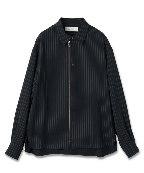 CULLNI シャツ Stripe Double Cloth Zip Up Shirt メンズ