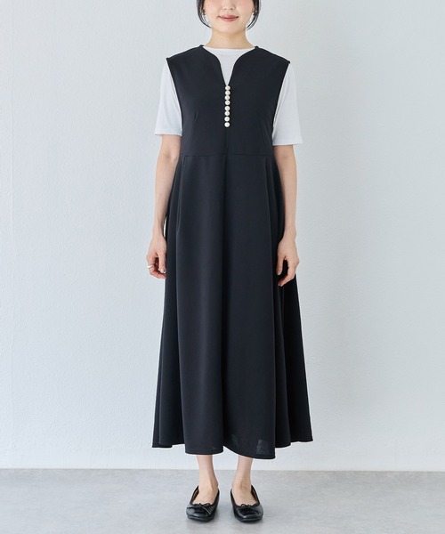 INCEDE（インシード） uvカット ワンピース ビッグパール キーネック