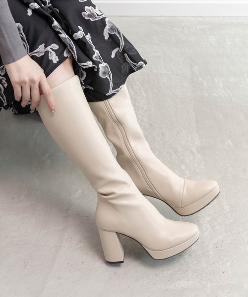 【美品】RANDA ロングブーツ　ヒール7cm RANDA（ランダ） ブーツ 晴雨兼用 プレートヒールベーシックロング