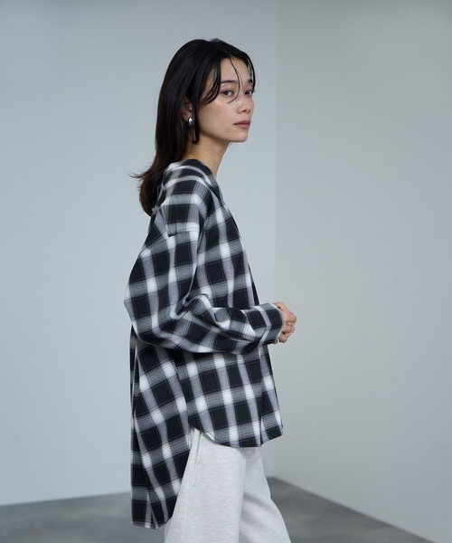 ブラウス シャツ milli de l'air Key-Neck Check Blouse/キーネック