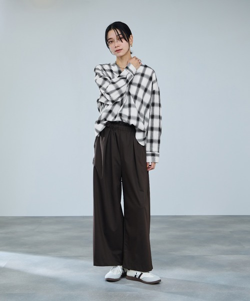 ブラウス シャツ milli de l'air Key-Neck Check Blouse/キーネック
