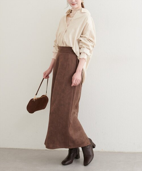 natural couture スカート 合皮風ポンチスエードタイトスカート